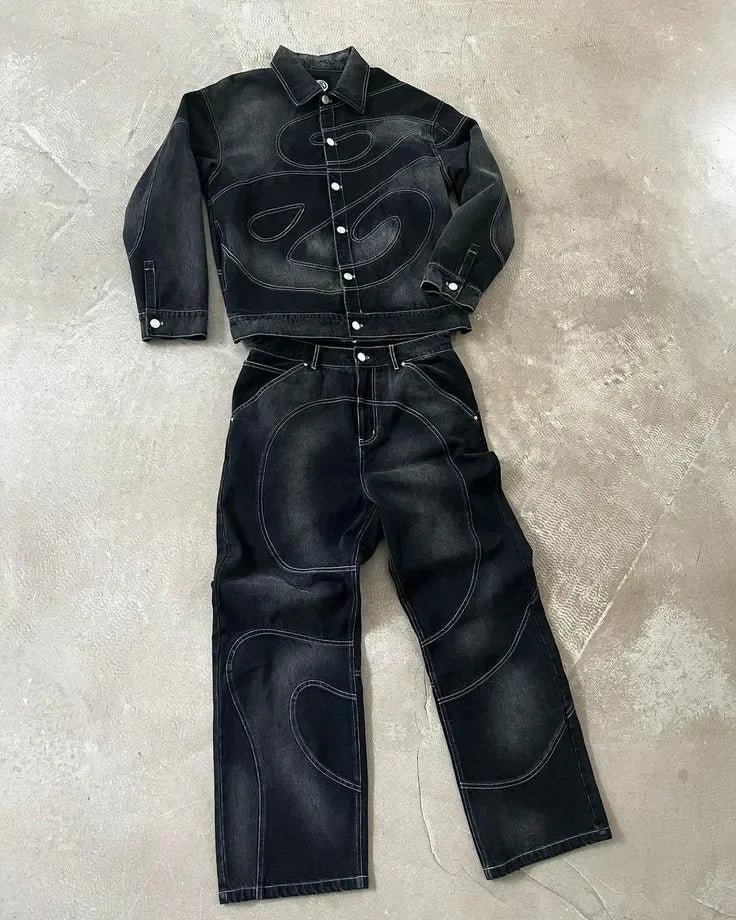 NOVO – Retro Black Denim 2-Piece Set