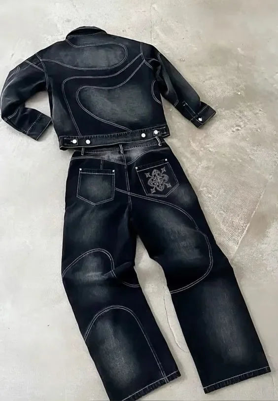 NOVO – Retro Black Denim 2-Piece Set